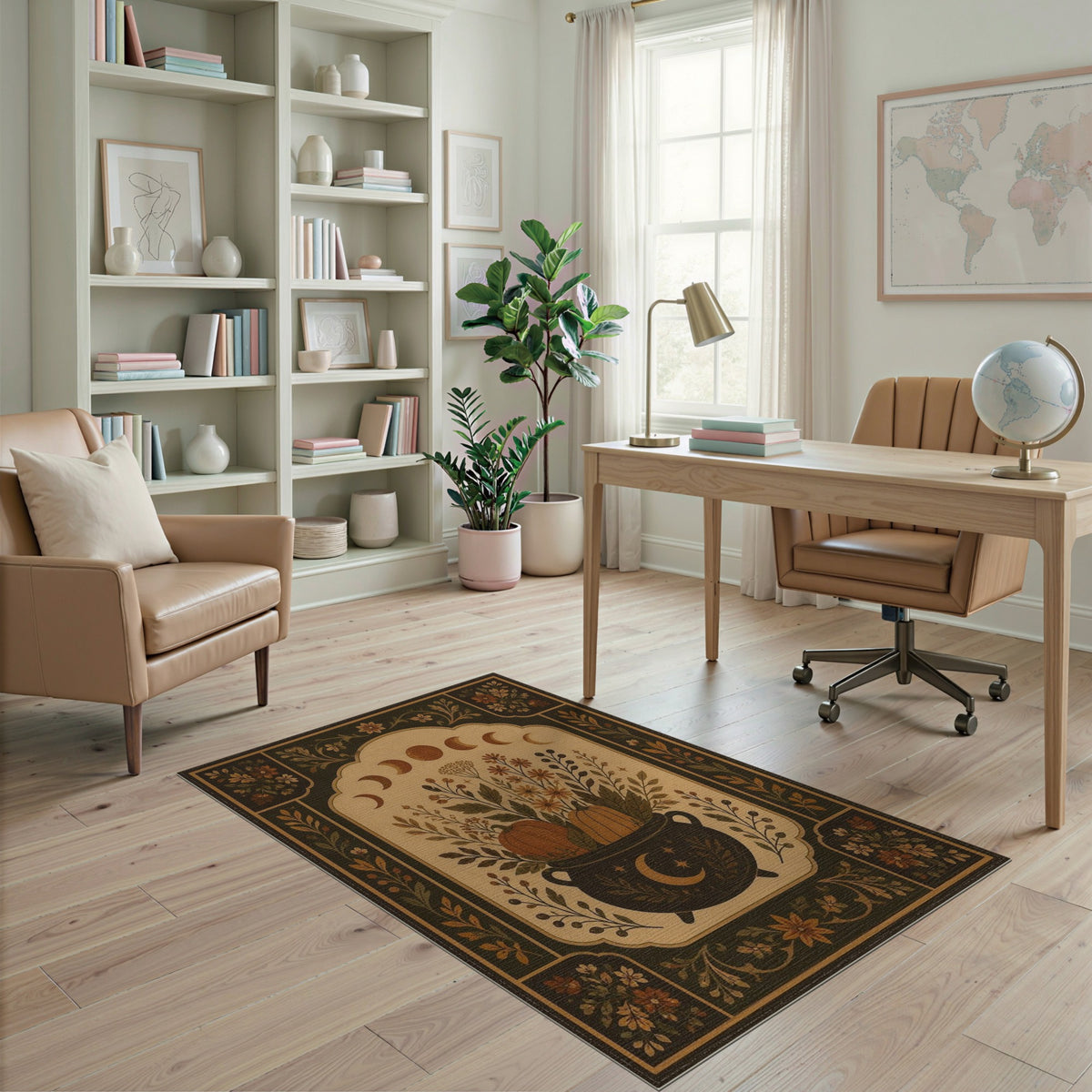 Vintage Cauldron Pumpkin Floral Area Rug