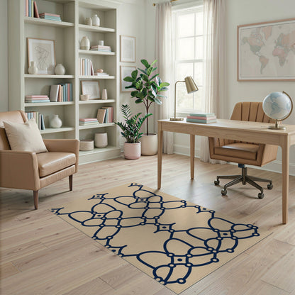 Navy Geometric Lattice Beige Area Rug