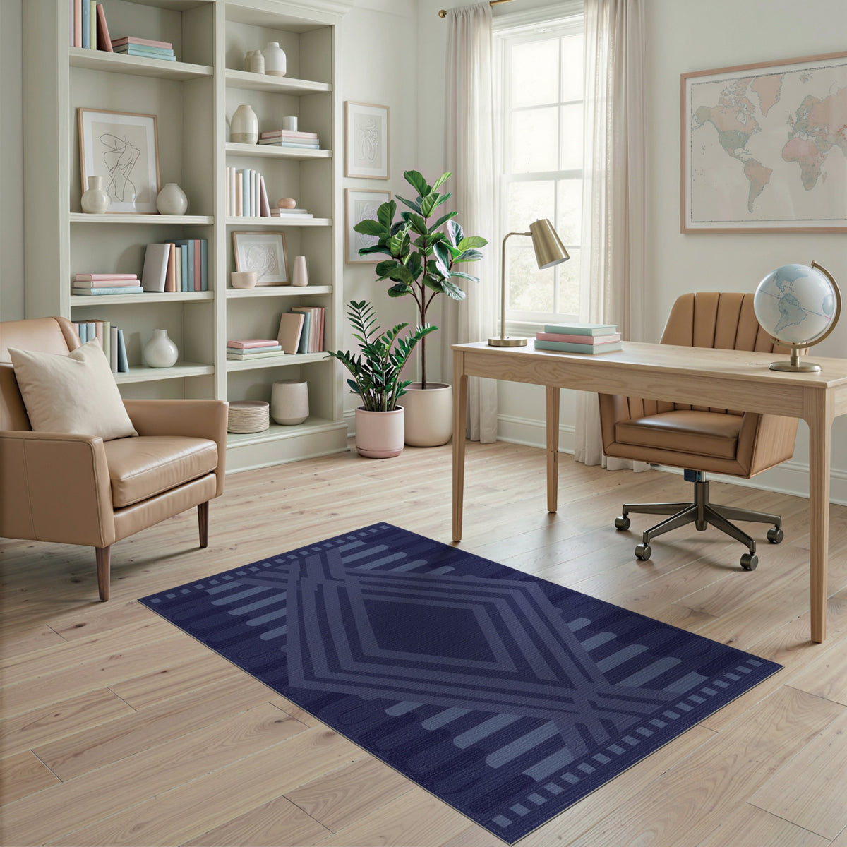 Navy Blue and Teal Navy Blue Geometric Diamond Area Rug