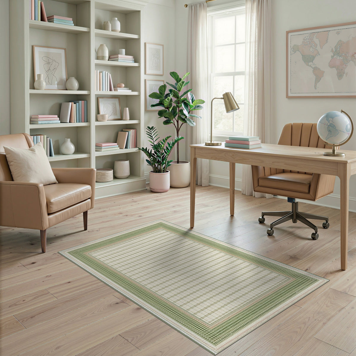 Green Geometric Lattice Border Area Rug