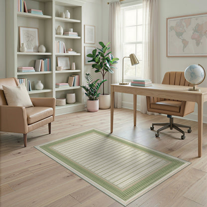 Green Geometric Lattice Border Area Rug