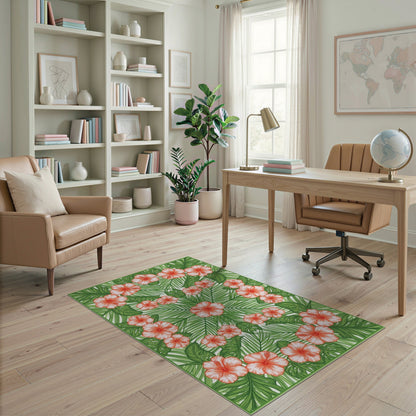Multi-color and Patterns Red Hibiscus Floral Area Rug