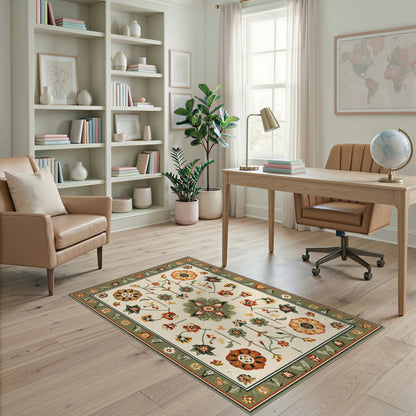 Green Sage Green Vintage Floral Area Rug