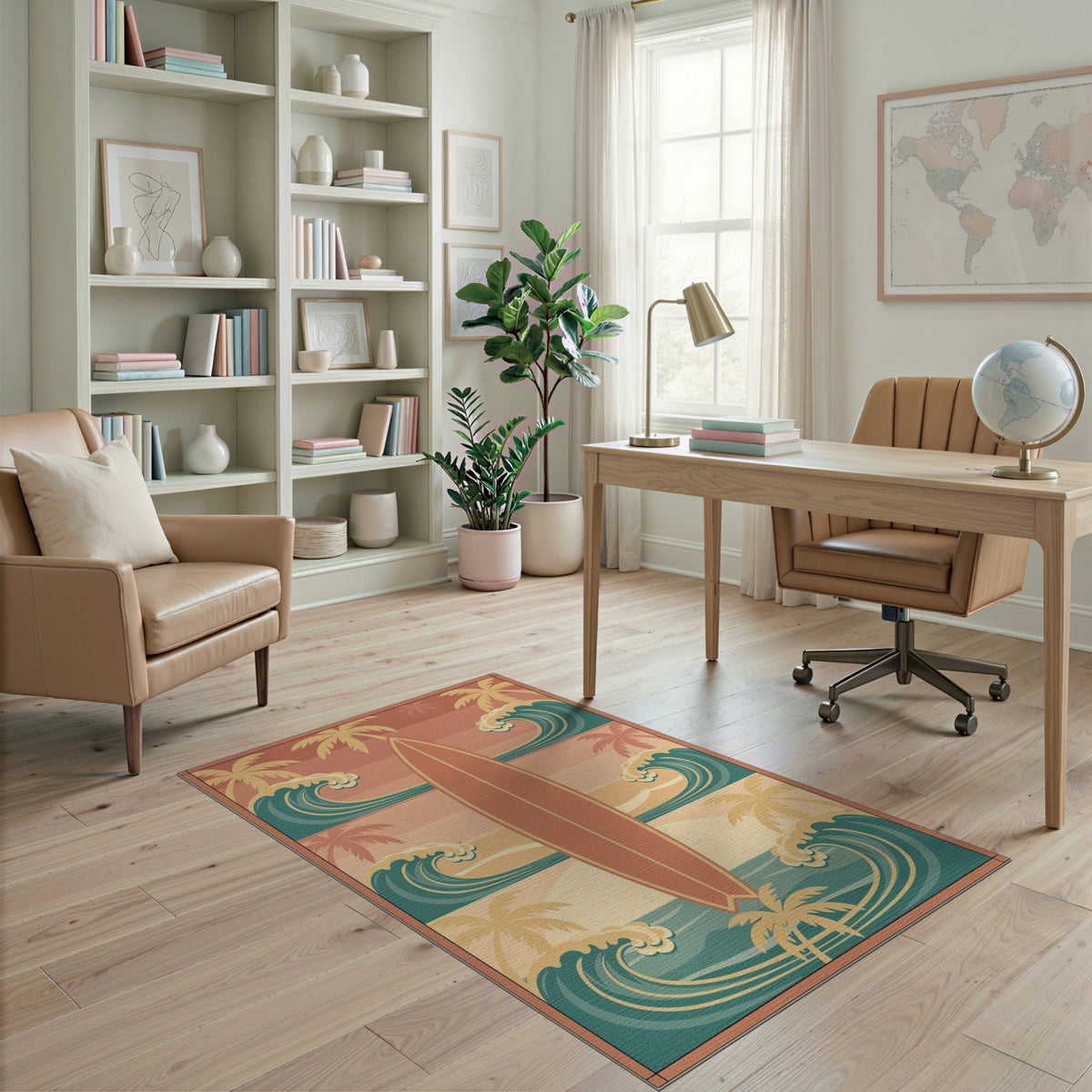 Vintage Surfboard Coastal Area Rug