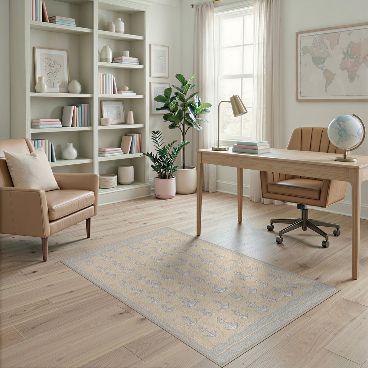 Beige Coastal Anchor Area Rug