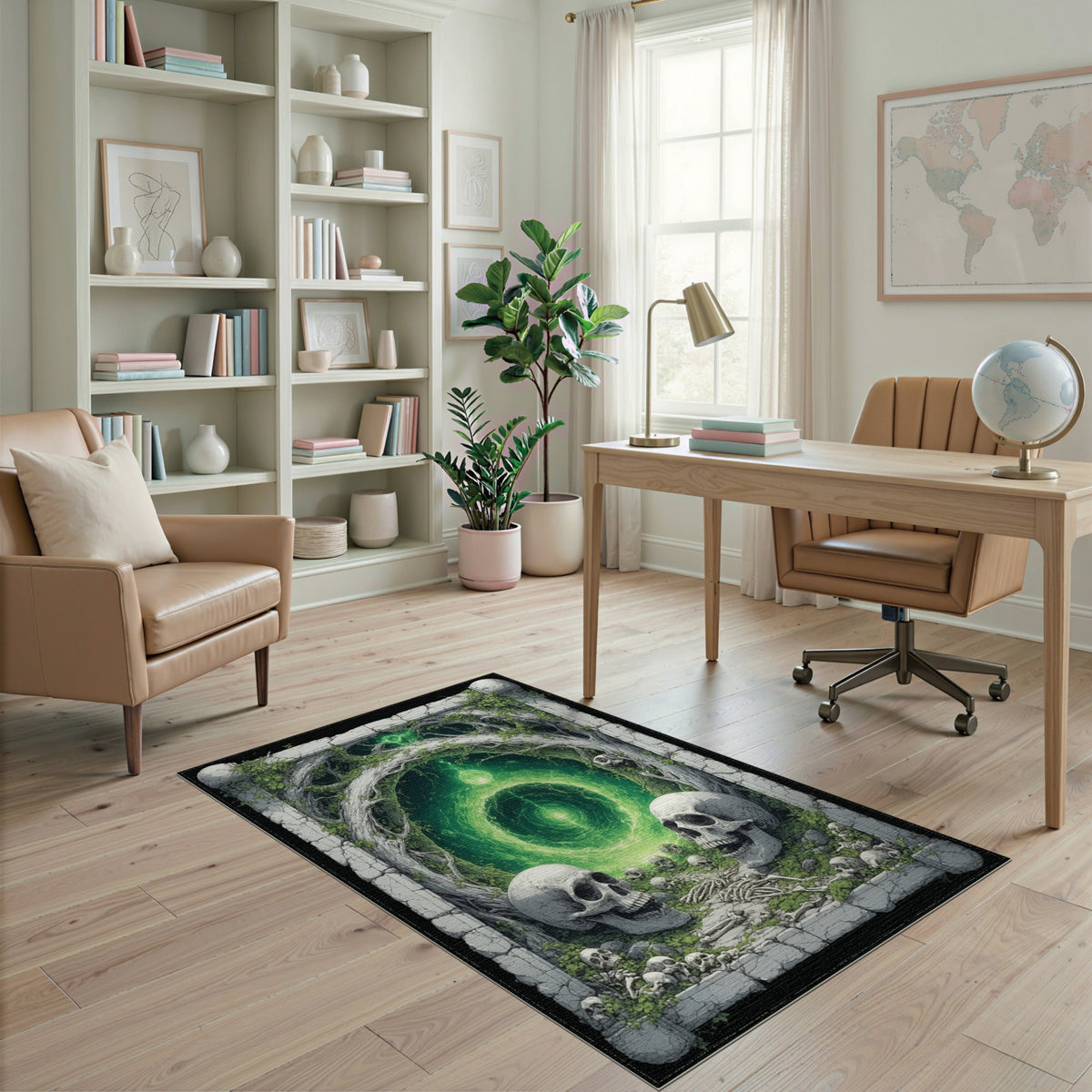 Green Skull Portal Abstract Area Rug