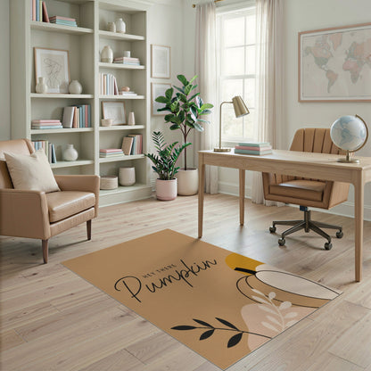 Rustic Farmhouse Brown and Tan Hey There Pumpkin Area Rug