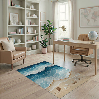 Coastal Beach Ocean Waves Area Rug