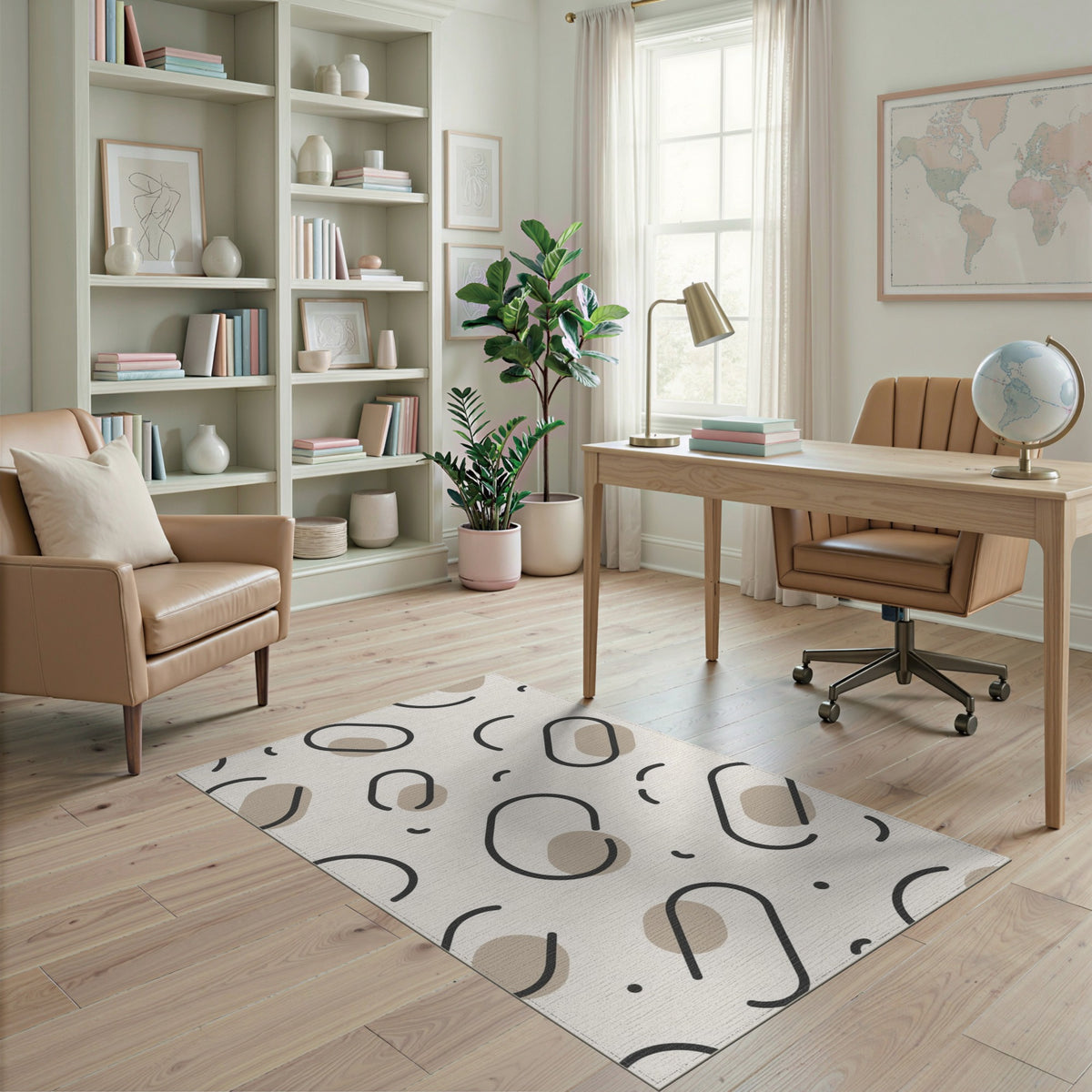 Beige and Neutral Beige Abstract Oval Area Rug