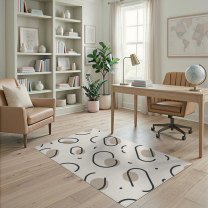 Beige and Neutral Beige Abstract Oval Area Rug