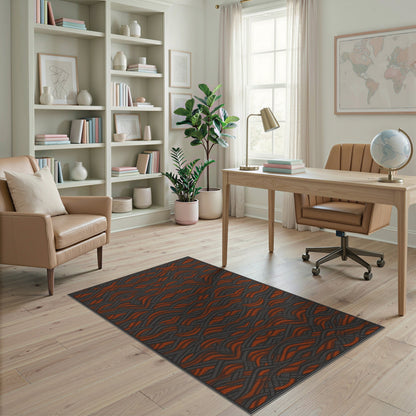 Bold Orange Wave Geometric Area Rug