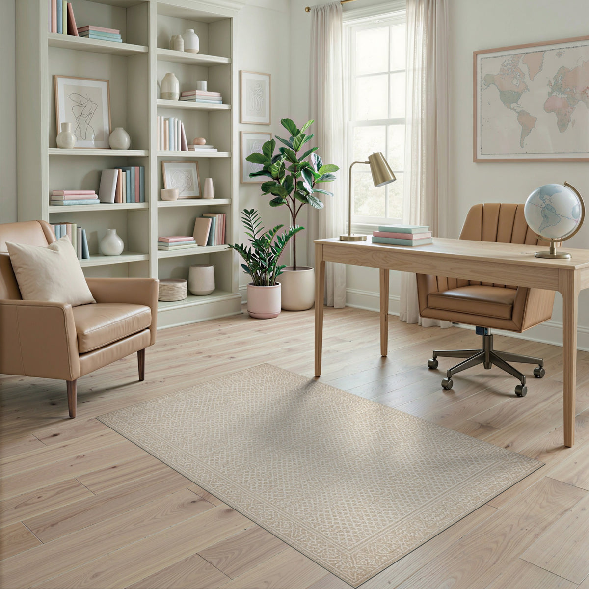 Beige Geometric Trellis Washable Area Rug