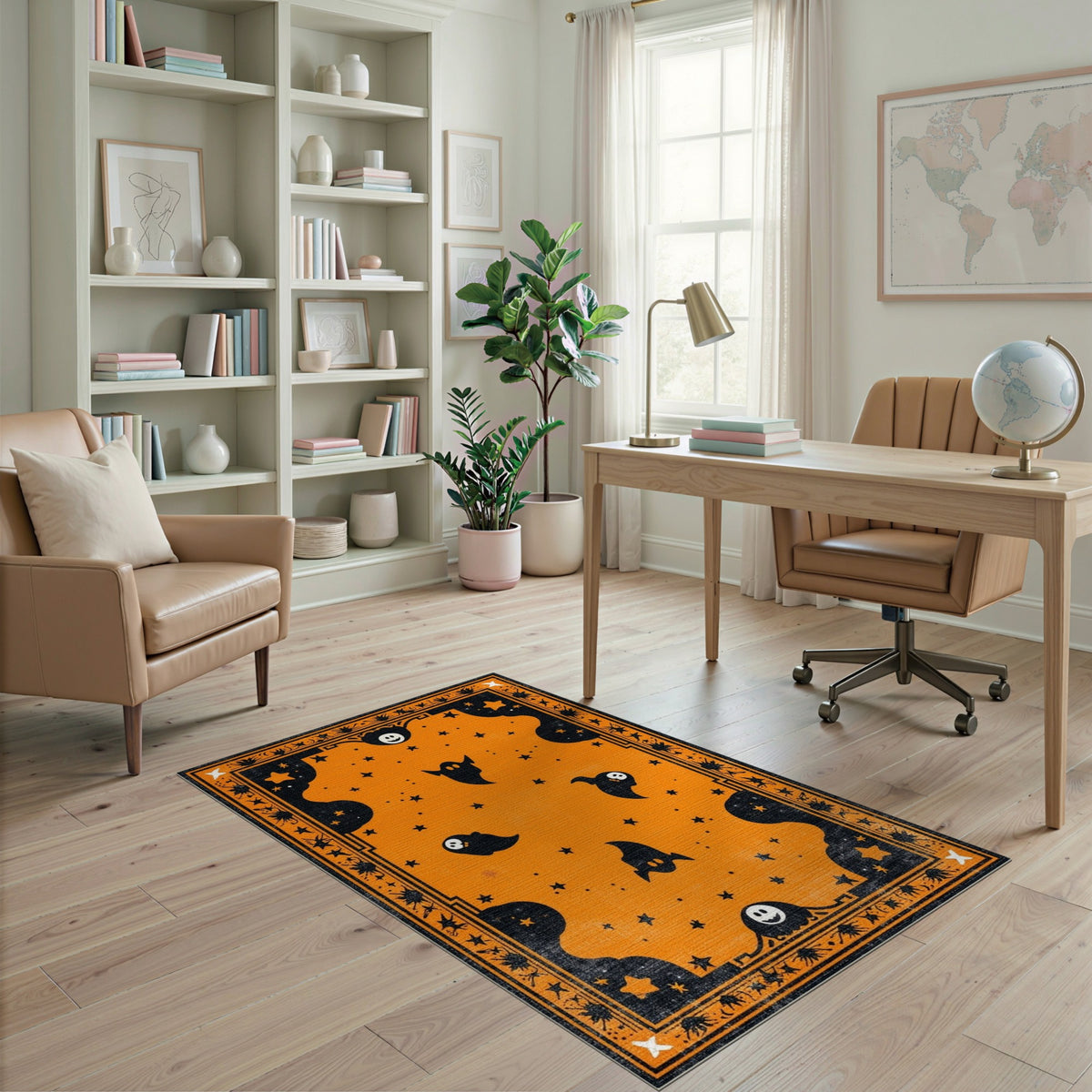 Orange Halloween Ghost Area Rug
