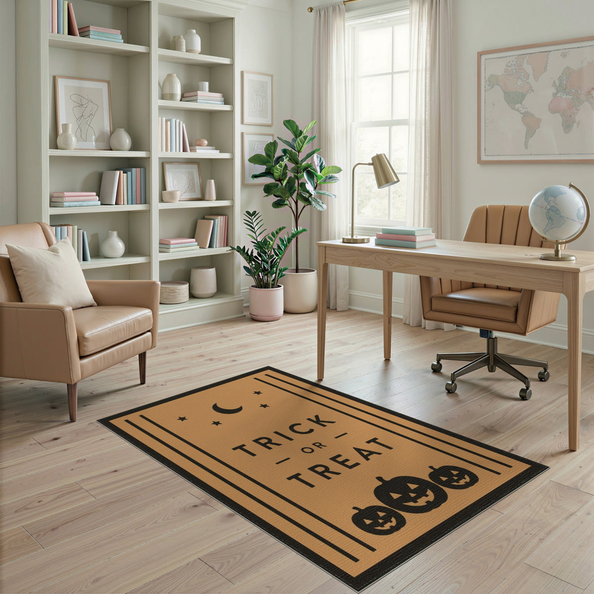 Kids Cartoon Trick or Treat Halloween Orange Area Rug