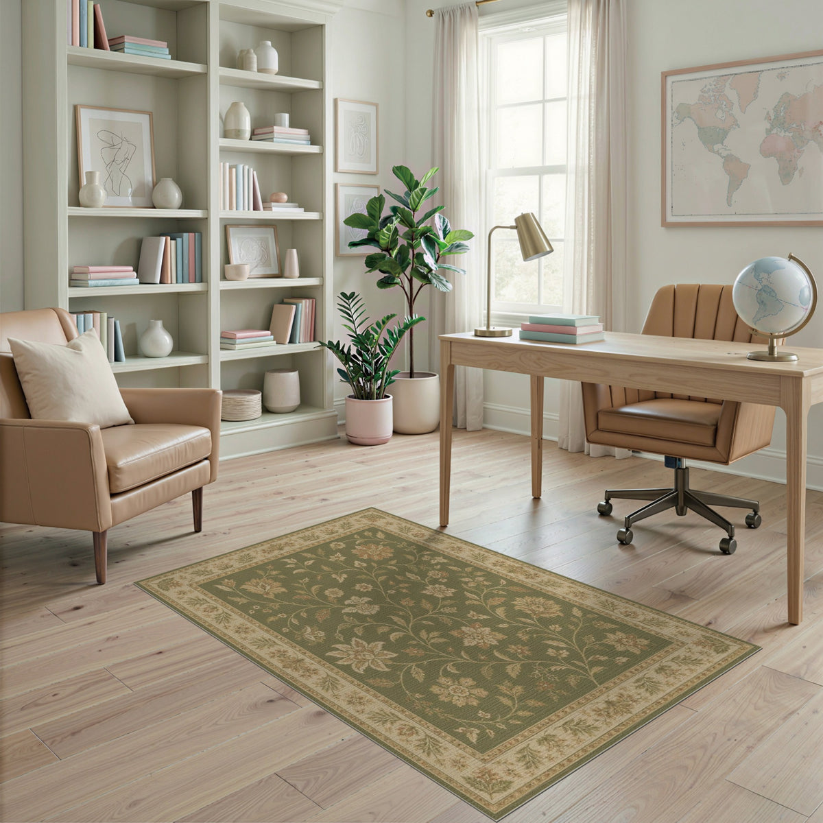 Green Floral Vintage Area Rug