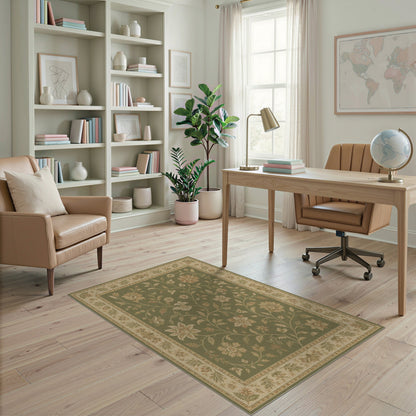 Green Floral Vintage Area Rug