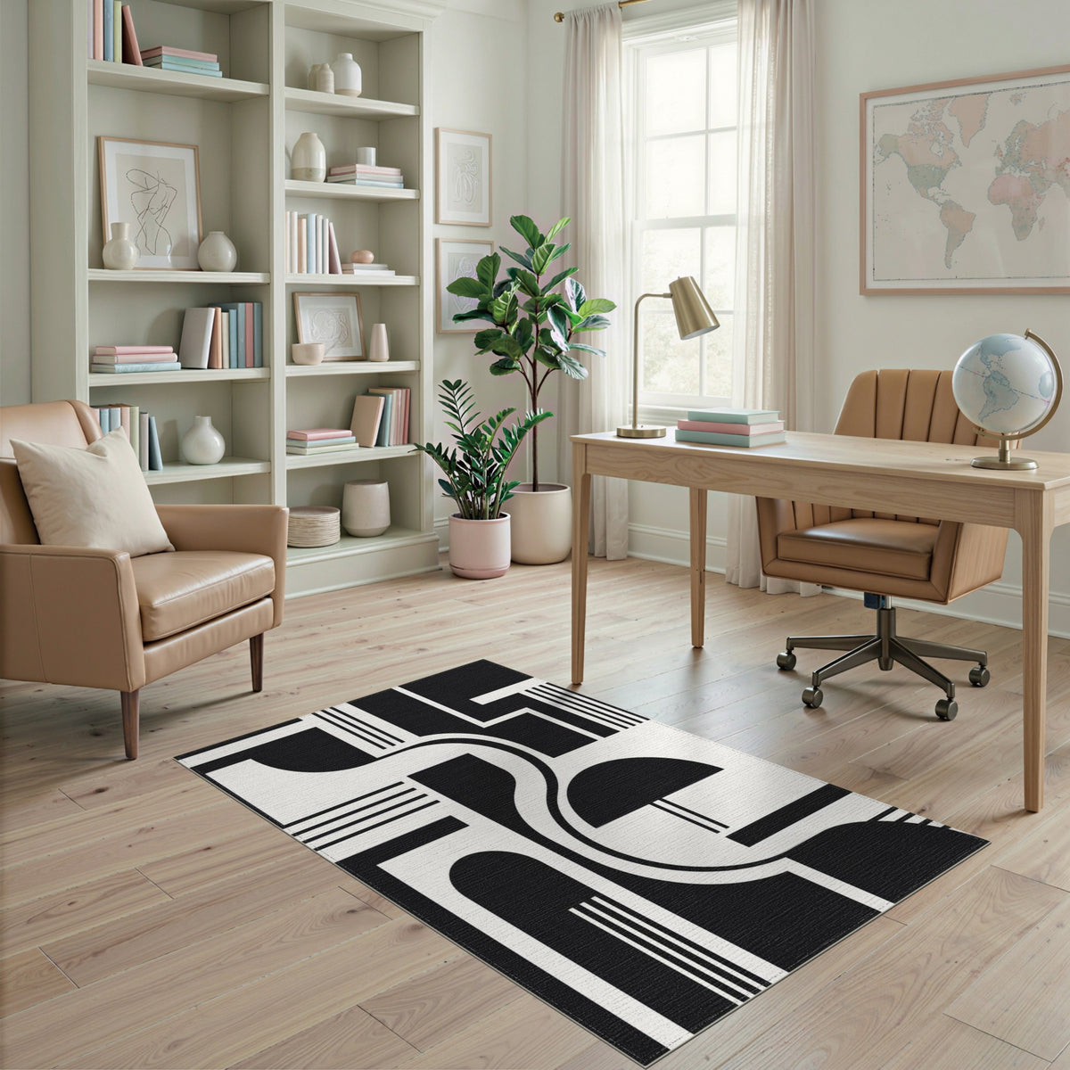 Black and White Black White Bold Geometric Area Rug