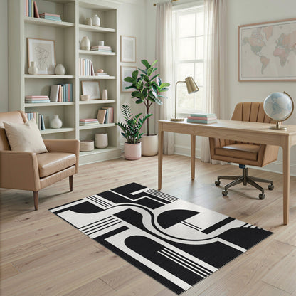 Black and White Black White Bold Geometric Area Rug