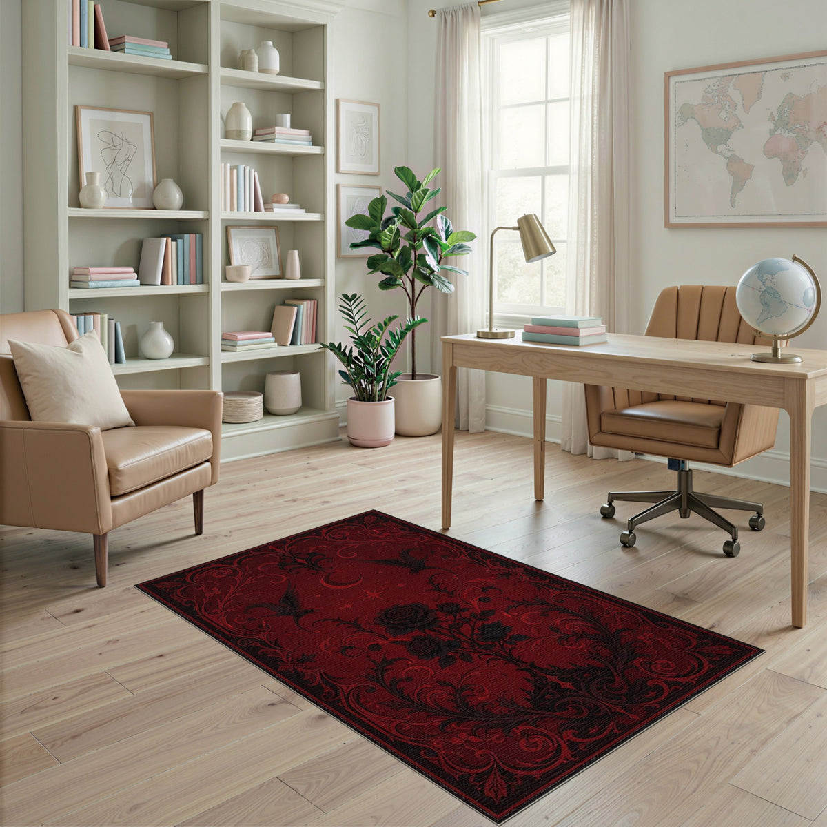 Gothic Rose Raven Red Area Rug