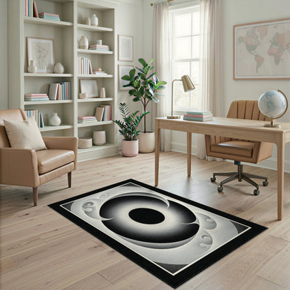 Black White Geometric Vortex Area Rug