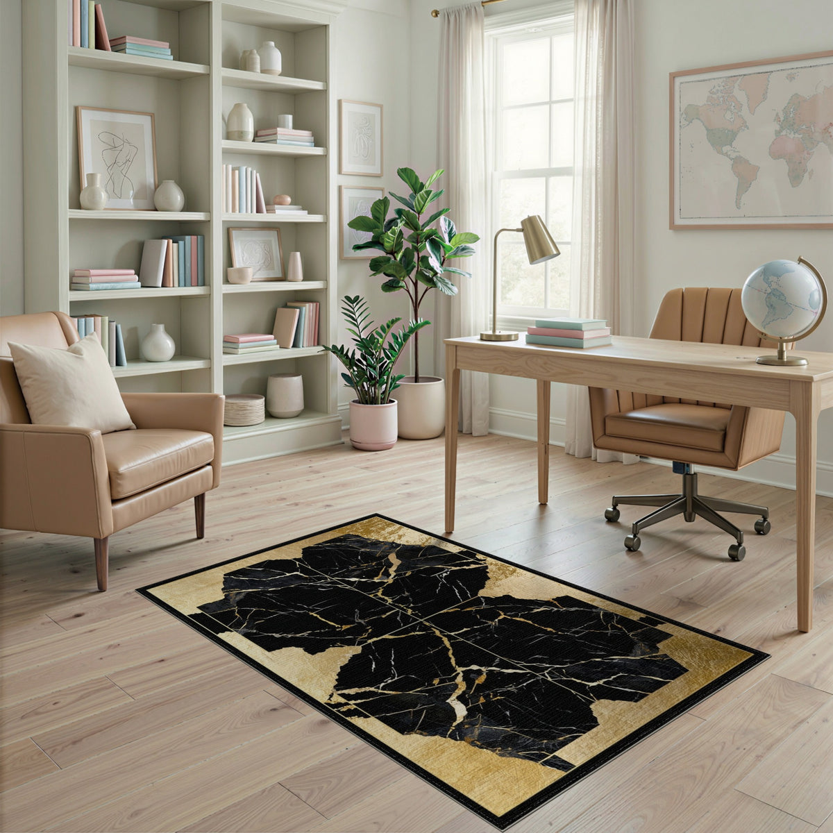 Gold and Silver Luxury Black Gold Marble Abstract Area Rug