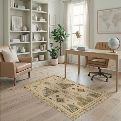 Beige Geometric Area Rug with Tribal Motifs