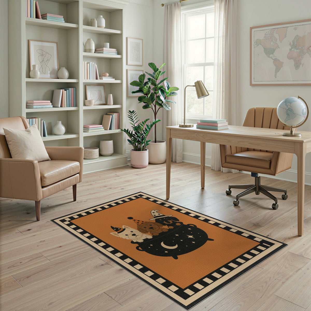Dogs in Witch Hats Cauldron Halloween Area Rug