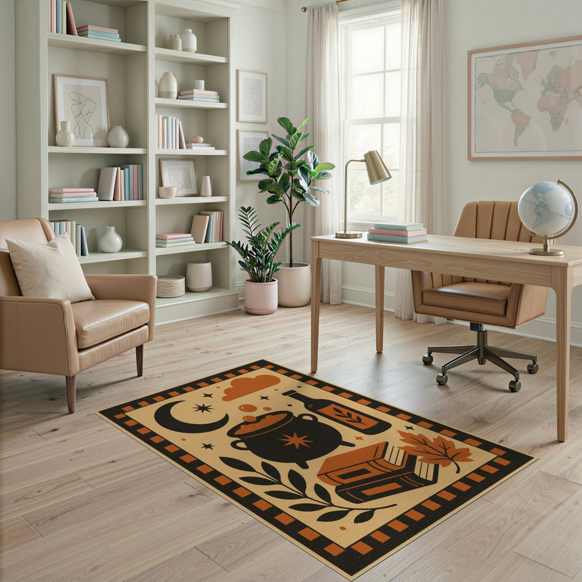 Mystical Cauldron Orange Washable Area Rug