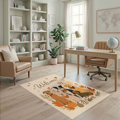 Brown and Tan Autumn Dogs Welcome Area Rug