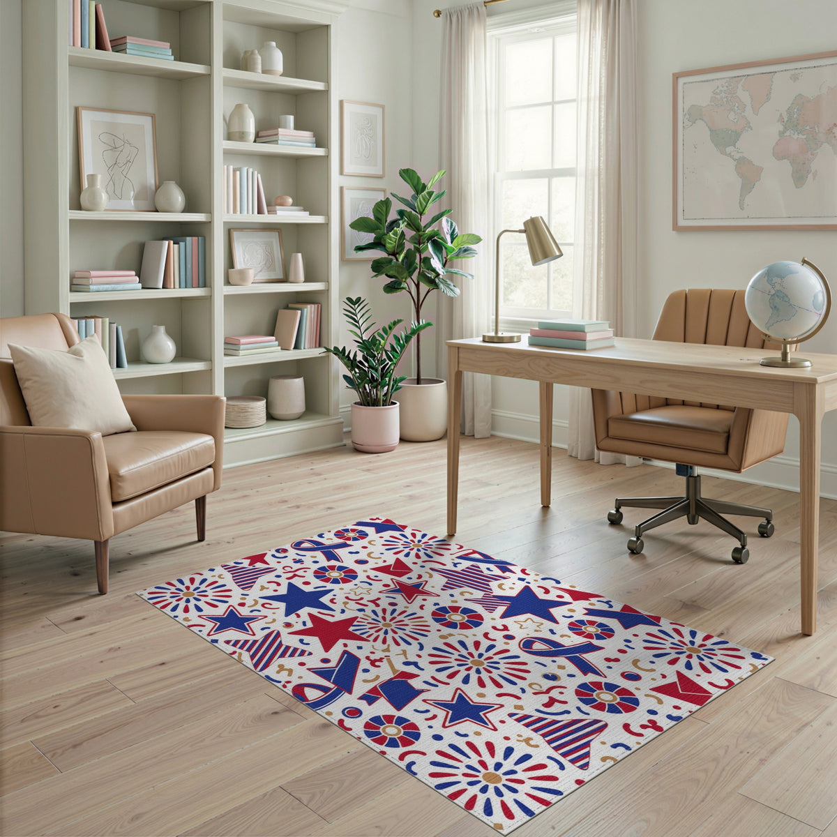 Patriotic Stars and Fireworks Area Rug
