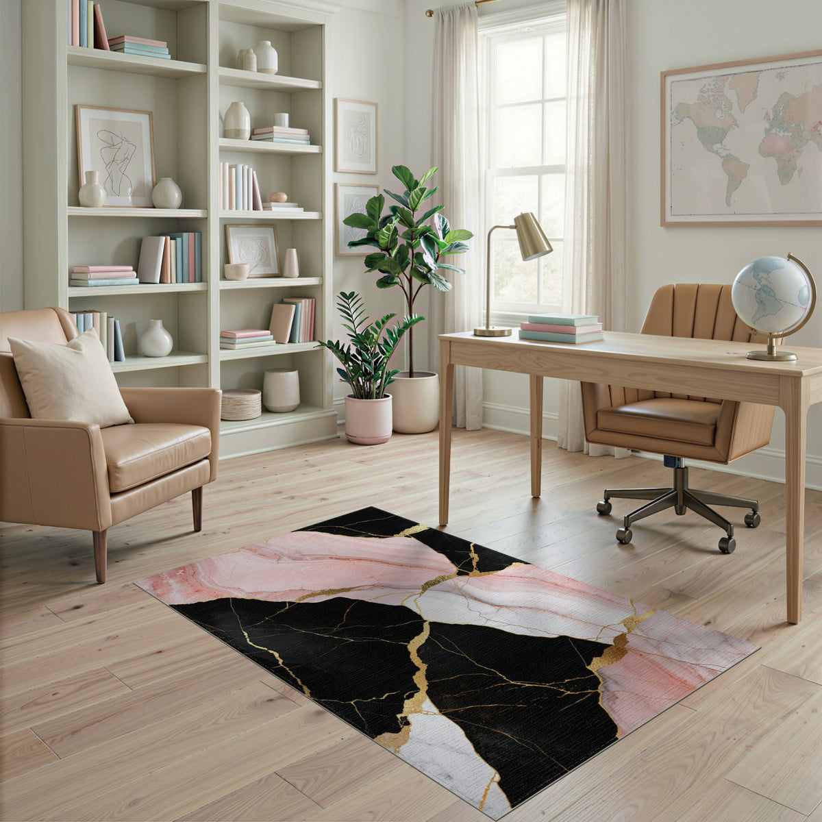 Pink Marble Gold Abstract Pink Area Rug