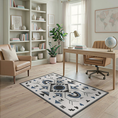 Blue Geometric Symmetrical Area Rug