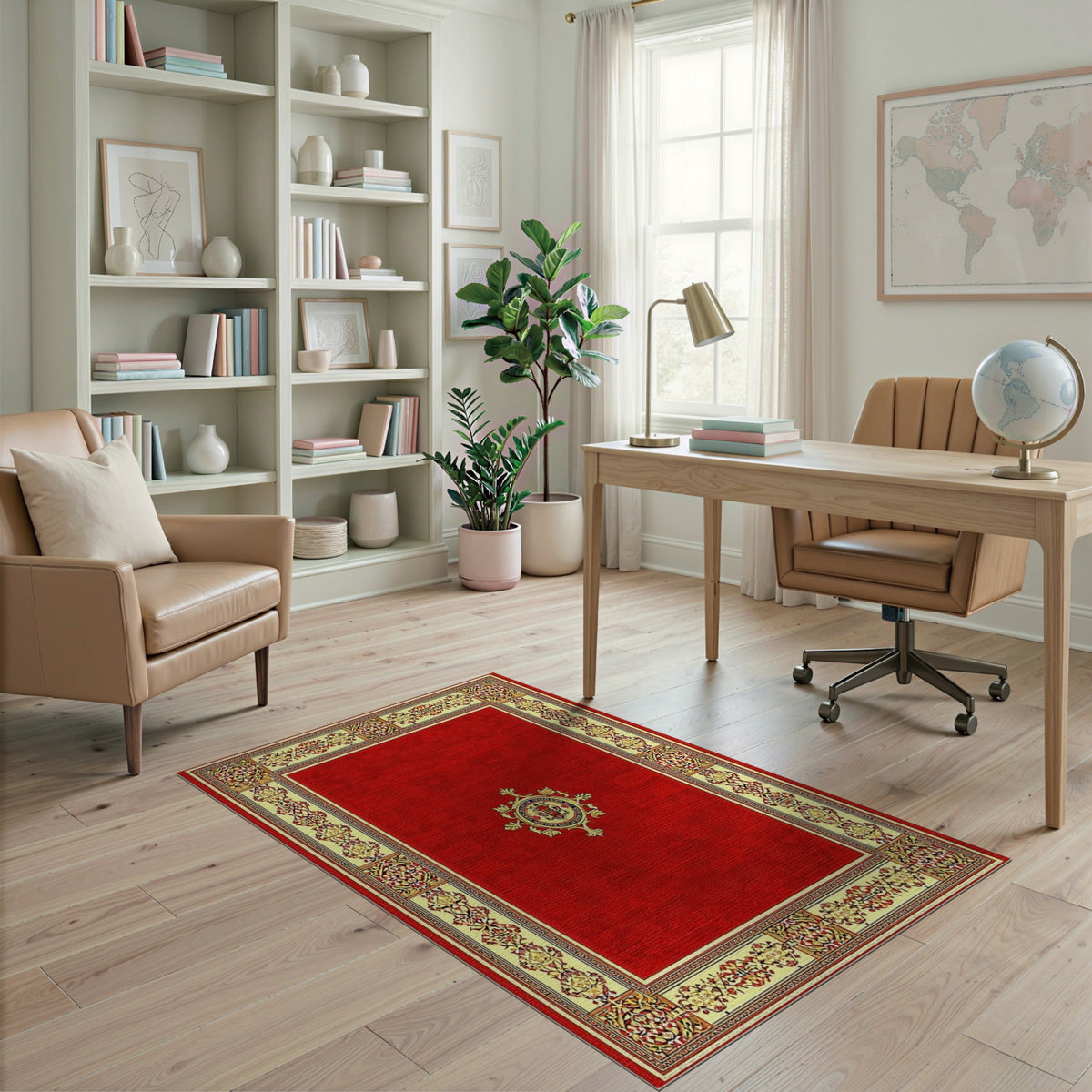Red Crest Medallion Traditional Persian Rug