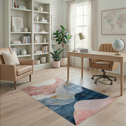 Pink Blue Abstract Wave Area Rug