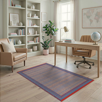 Red Blue Geometric Checkered Area Rug