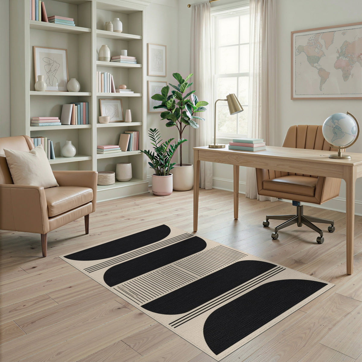 Black Geometric Arches Area Rug
