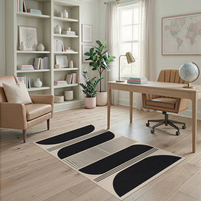 Black Geometric Arches Area Rug