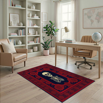 Red Floral Skeleton Area Rug