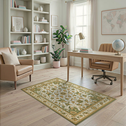 Green Floral Vintage Area Rug