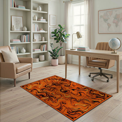 Abstract Area Orange Black Marble Swirl Area Rug