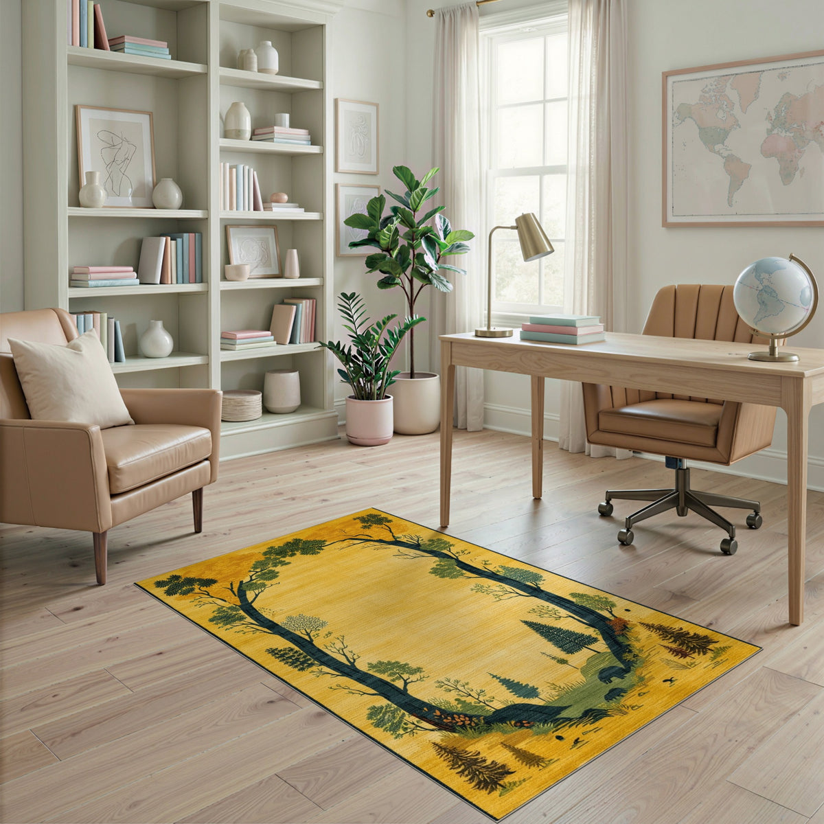 Yellow Forest Arch Bear Area Rug