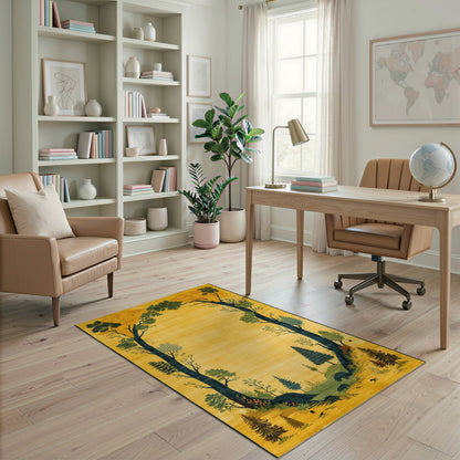Yellow Forest Arch Bear Area Rug