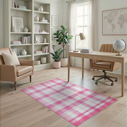Pink Gingham Checkered Area Rug