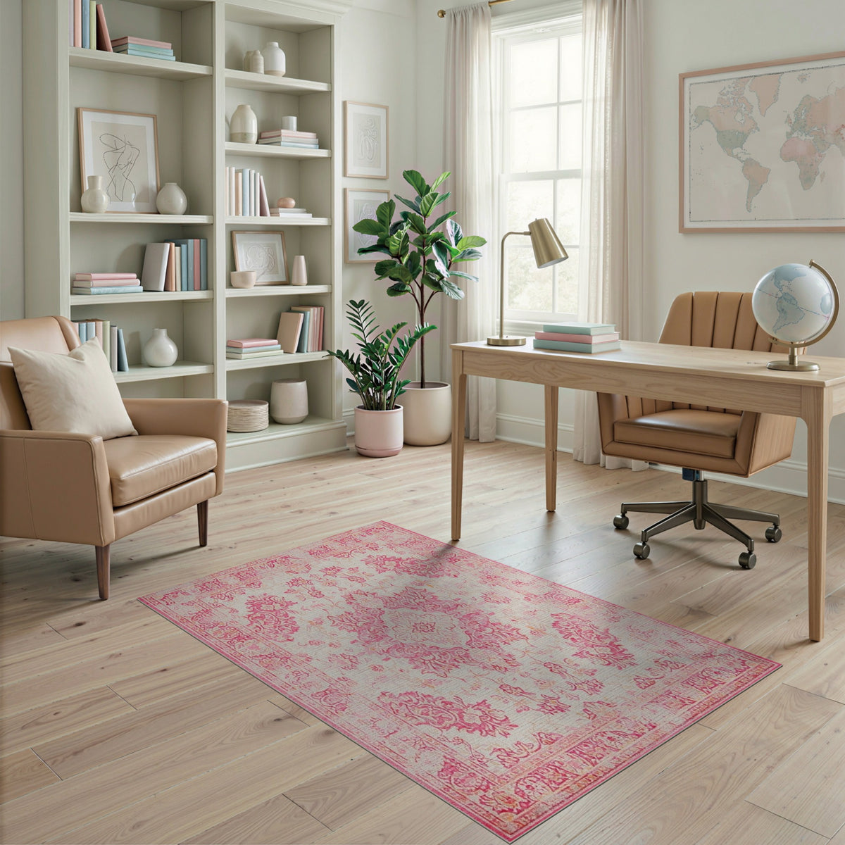 Distressed Vintage Pink Distressed Floral Area Rug