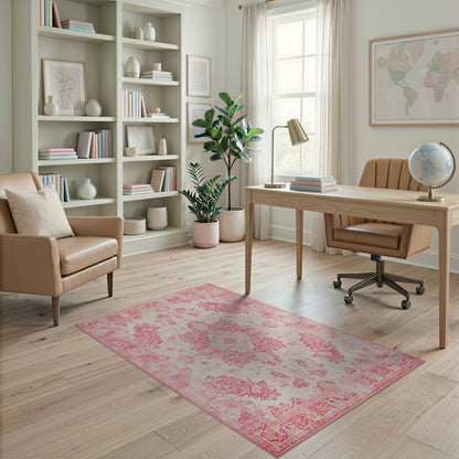 Distressed Vintage Pink Distressed Floral Area Rug