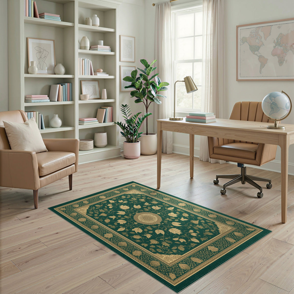 Traditional Persian Green Gold Persian Medallion Area Rug