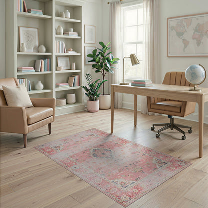 Pink Floral Vintage Washable No. 20 Area Rug