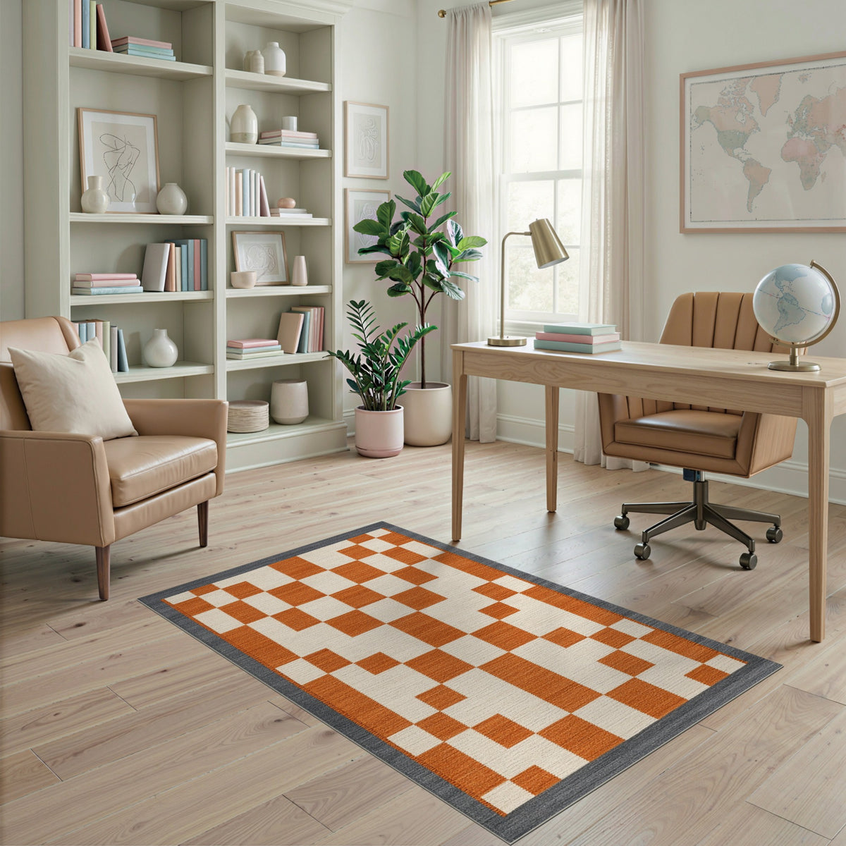 Geometric Modern Orange Geometric Checkered Area Rug
