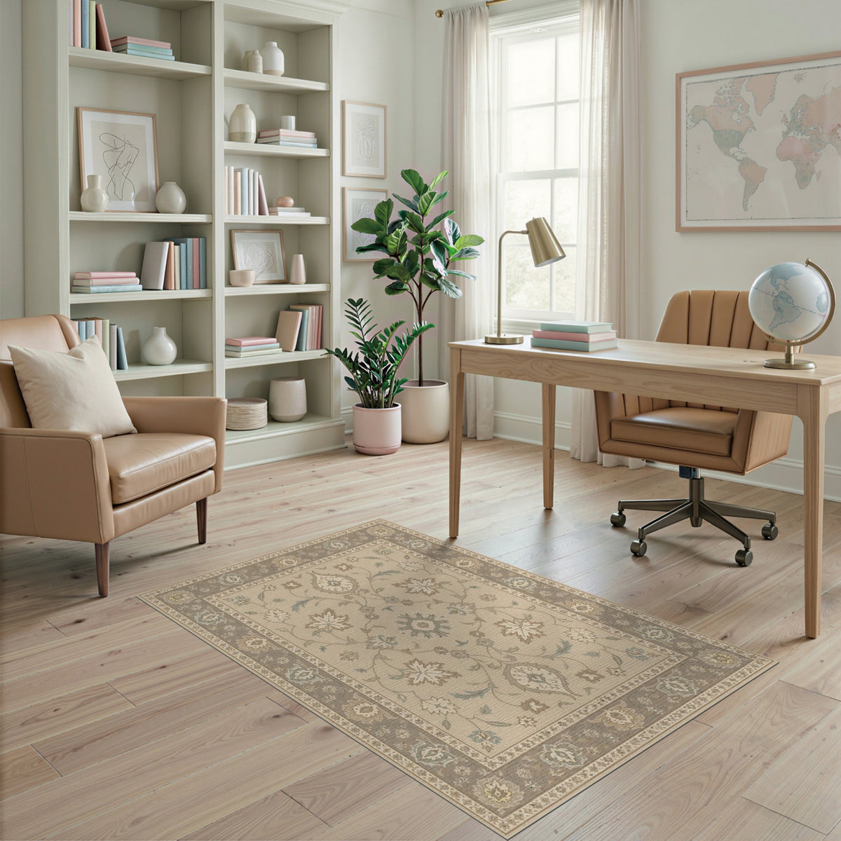 Vintage Beige Floral Area Rug