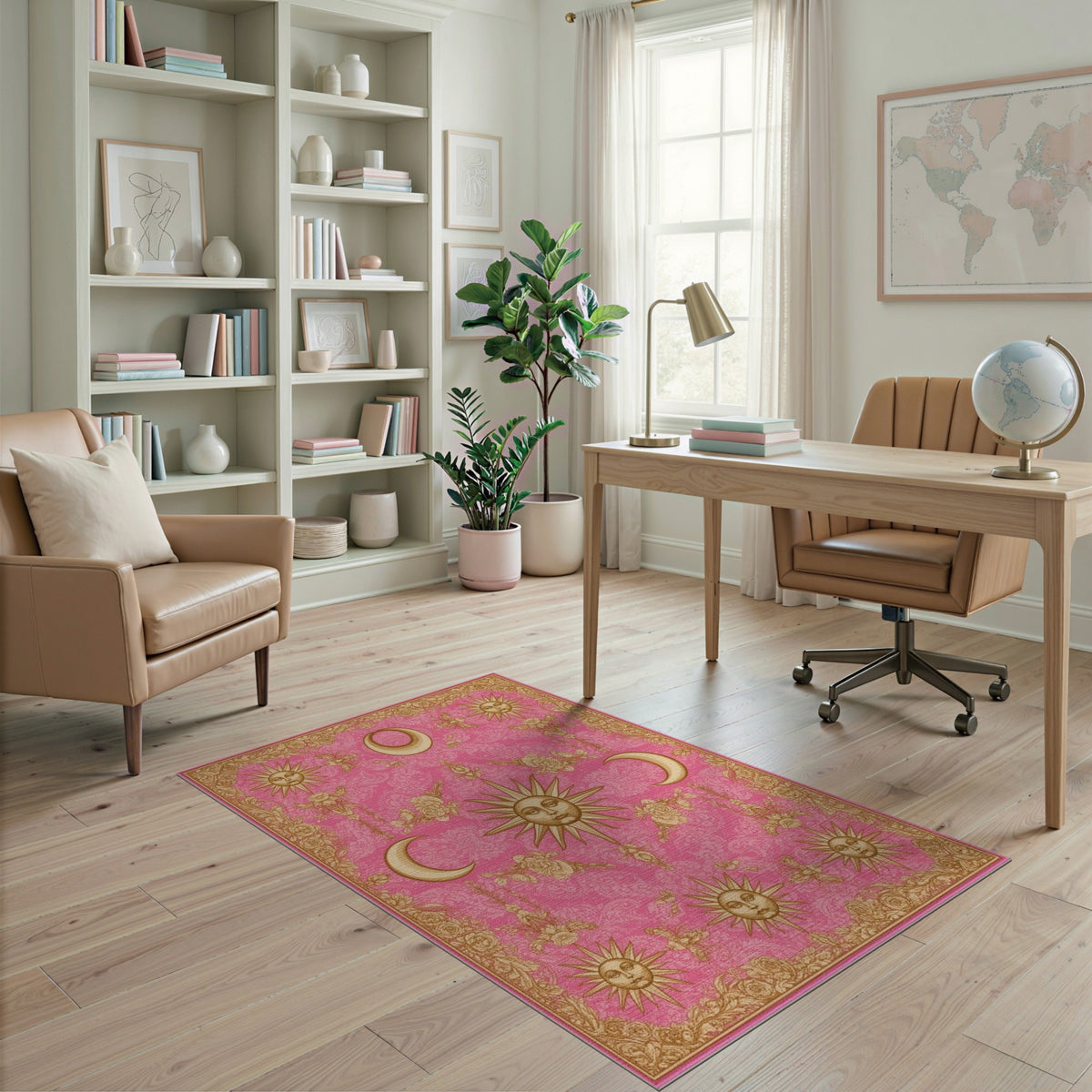 Pink Celestial Floral Vintage Area Rug